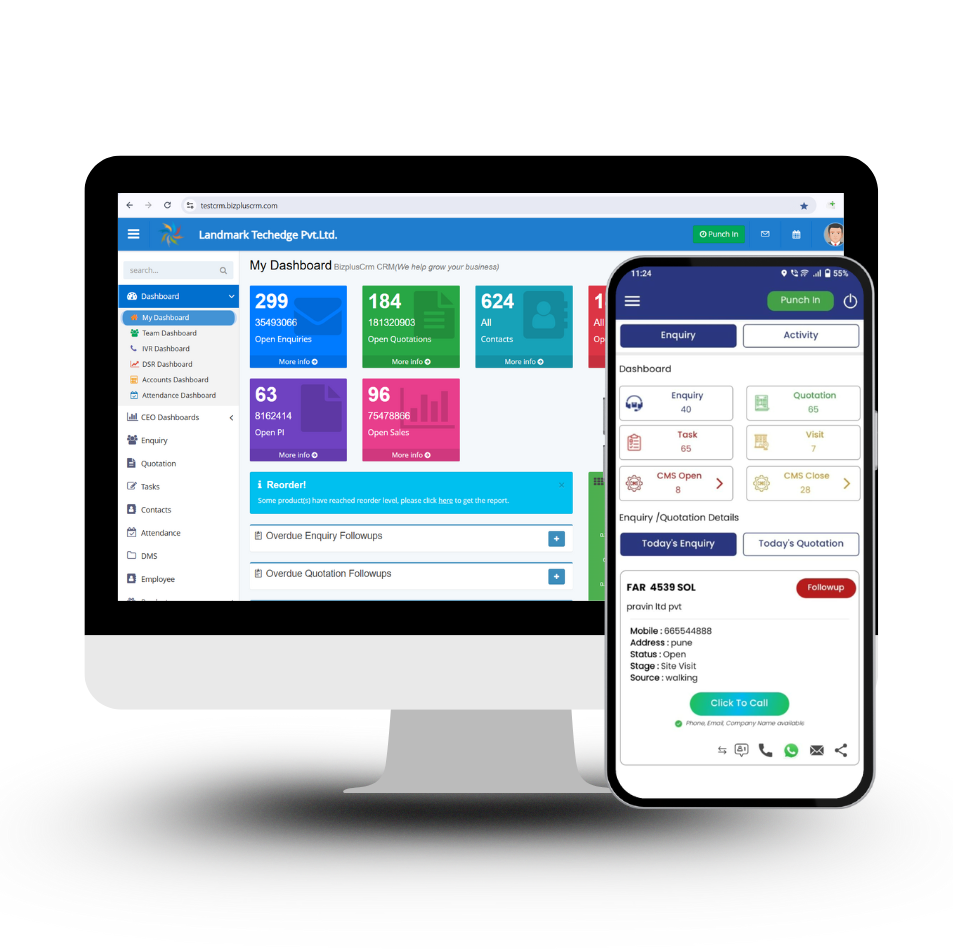 Screenshot of BizPlus Auto CRM dashboard interface